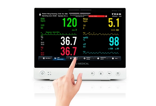 Lepu Medical AiView V12/V10 Multiparameter-Patienten monitor Tragbarer All-in-One-Monitor für Vital funktionen mit KI-Analyse-Diagnose Touchscreen für Krankenhaus-Intensiv krankenwagen und Hausgebrauch