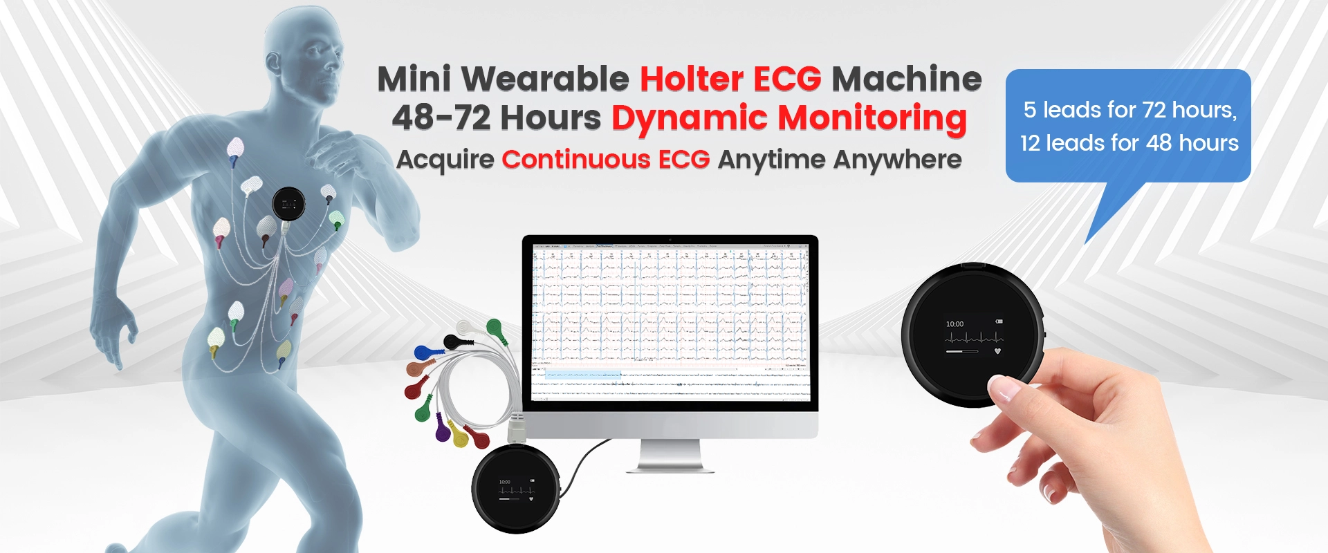 Lepu M12 Medical Grade Tele health Wearable 72 Stunden Holter ECG Monitor